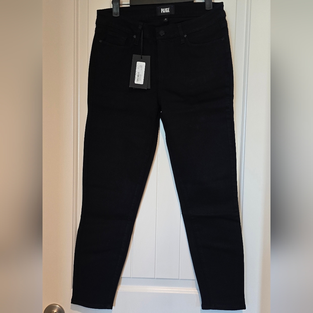 Paige. Black Mid Rise Ultra Skinny Jeans. Verdugo Cropped.